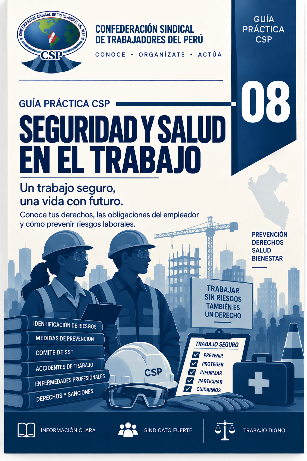 Portada oficial de la Guía CSP 08: SEGURIDAD Y SALUD EN EL TRABAJO